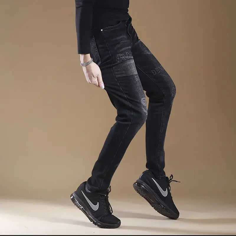 High-end Classic Washed Fashion Stretch Slim Black Mans Korean Style Streetwear Hip-hop Cowboy Jeans Luxury Casual Pants for Men