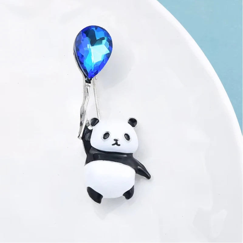 Wuli&baby Cute Panda Brooches Pins For Women 2-color Enamel Holding Balloon Animal Party Casual Brooch Pins Gifts