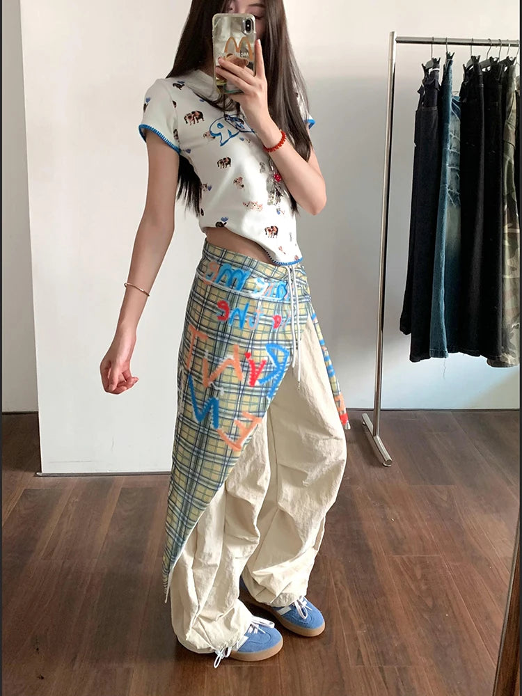 PENDRA Ribbon Patchwork High Waist Parachute Pants