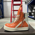 PENDRA Orange Geobasket Orange Leather High-Top Zip Platform Ankle Boots