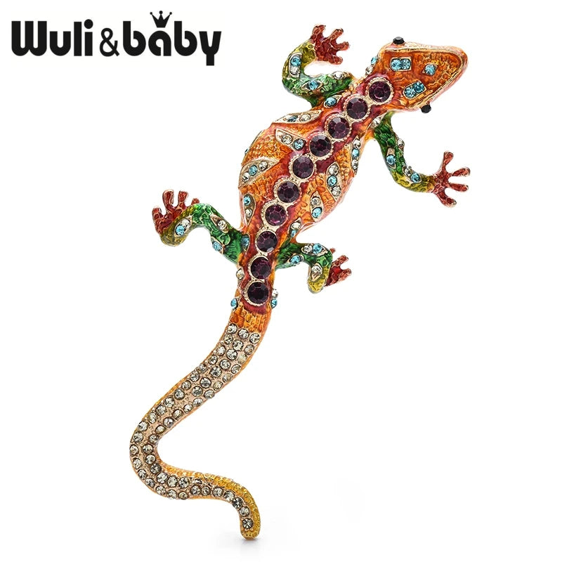 Wuli&baby Big Enamel Gecko Brooch Pins 4-color Vintage Palace Style Lizard Animal Party Brooches Fashion Jewelry Gifts
