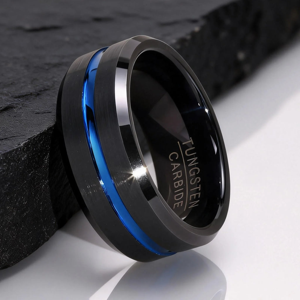 Trendy Brushed Tungsten Carbide Ring for Men Boys,8mm Grooved Durable Bend Ring,Father's Day Anniversary Gifts