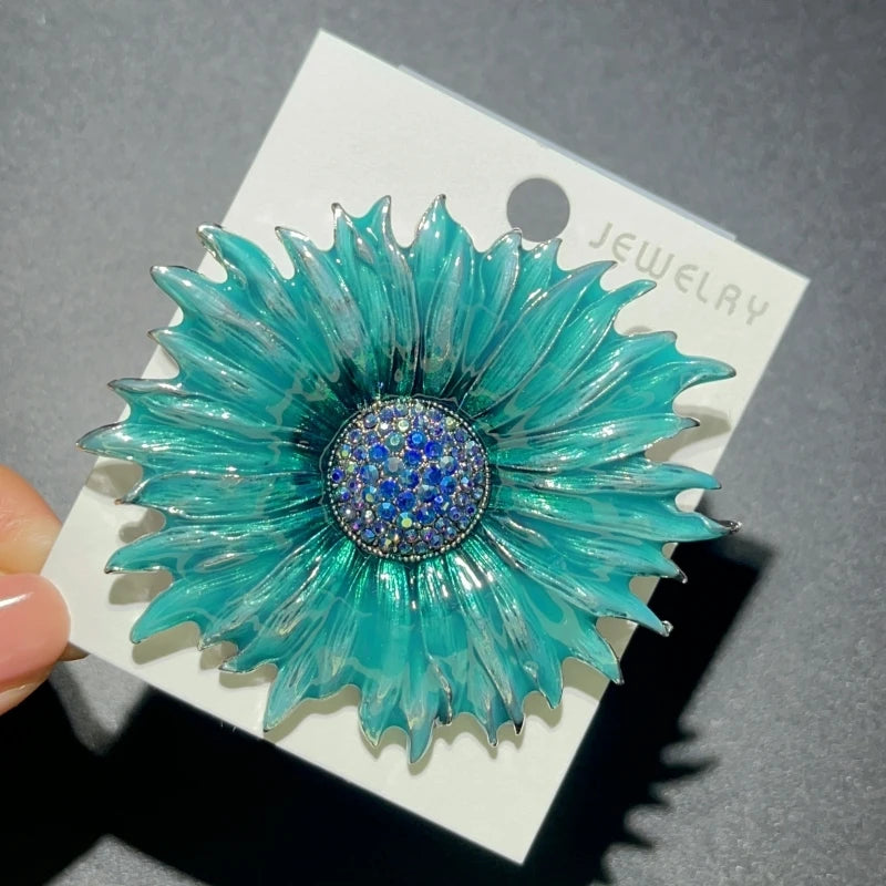 PENDRA Sunbrowna Enamel Brown Sunflower Brooch