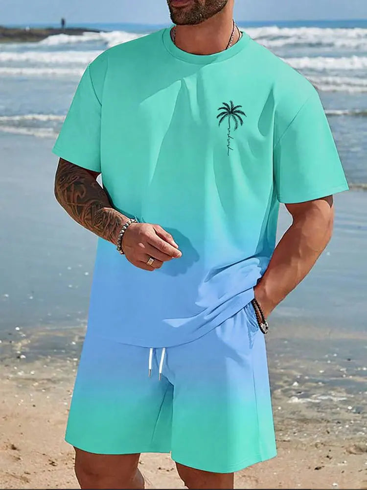 Vibrant Summer Men's 2 Piece Set Hawaiian Chic Casual Men's T-shirt Outdoor Beach Men's Shorts 3D Printed O-neck Short Sleeves