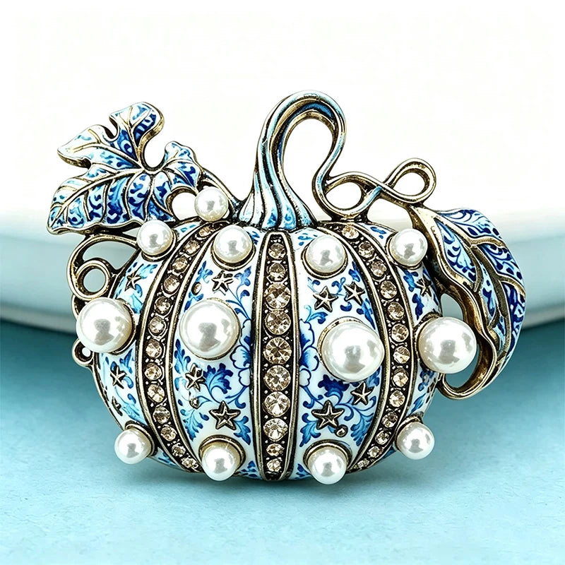 PENDRA Harvest 2-Color Pearl Rhinestone Pumpkin Brooch