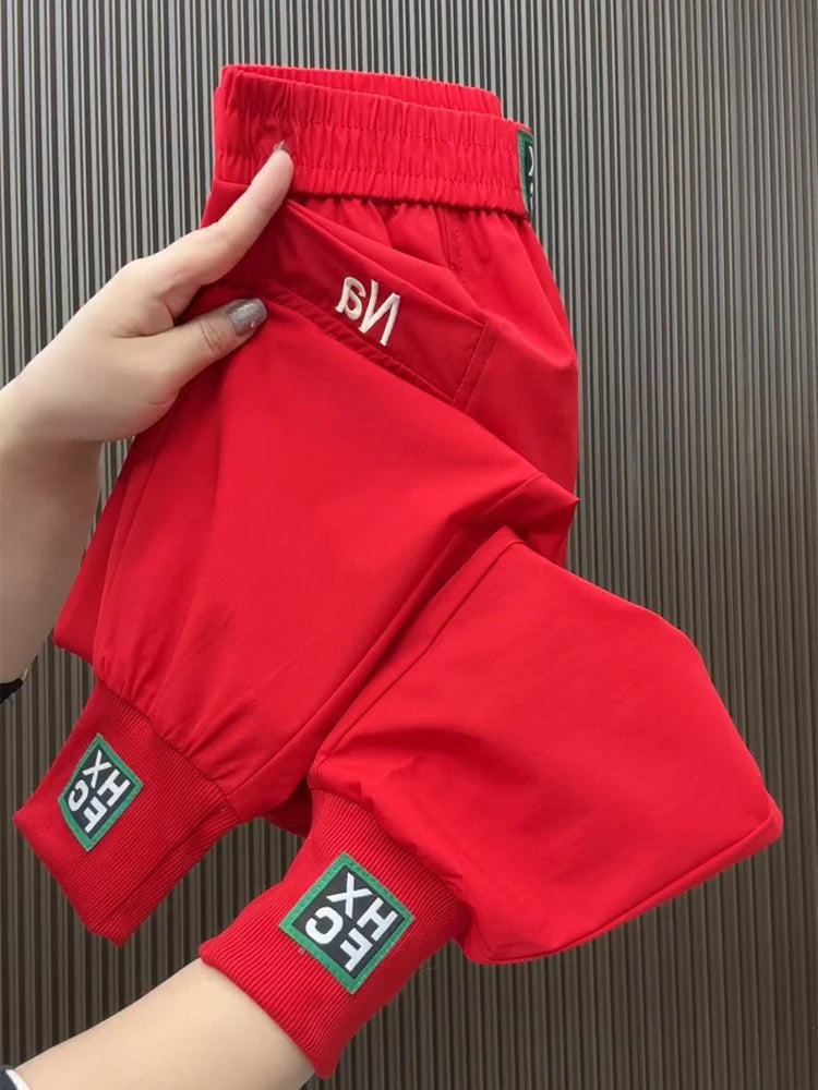 Fashion Summer Harem Pants Female 2025 New Letter Women's Sports Pants Quick Dry Tie Feet Elastic Waist Casual Trousers