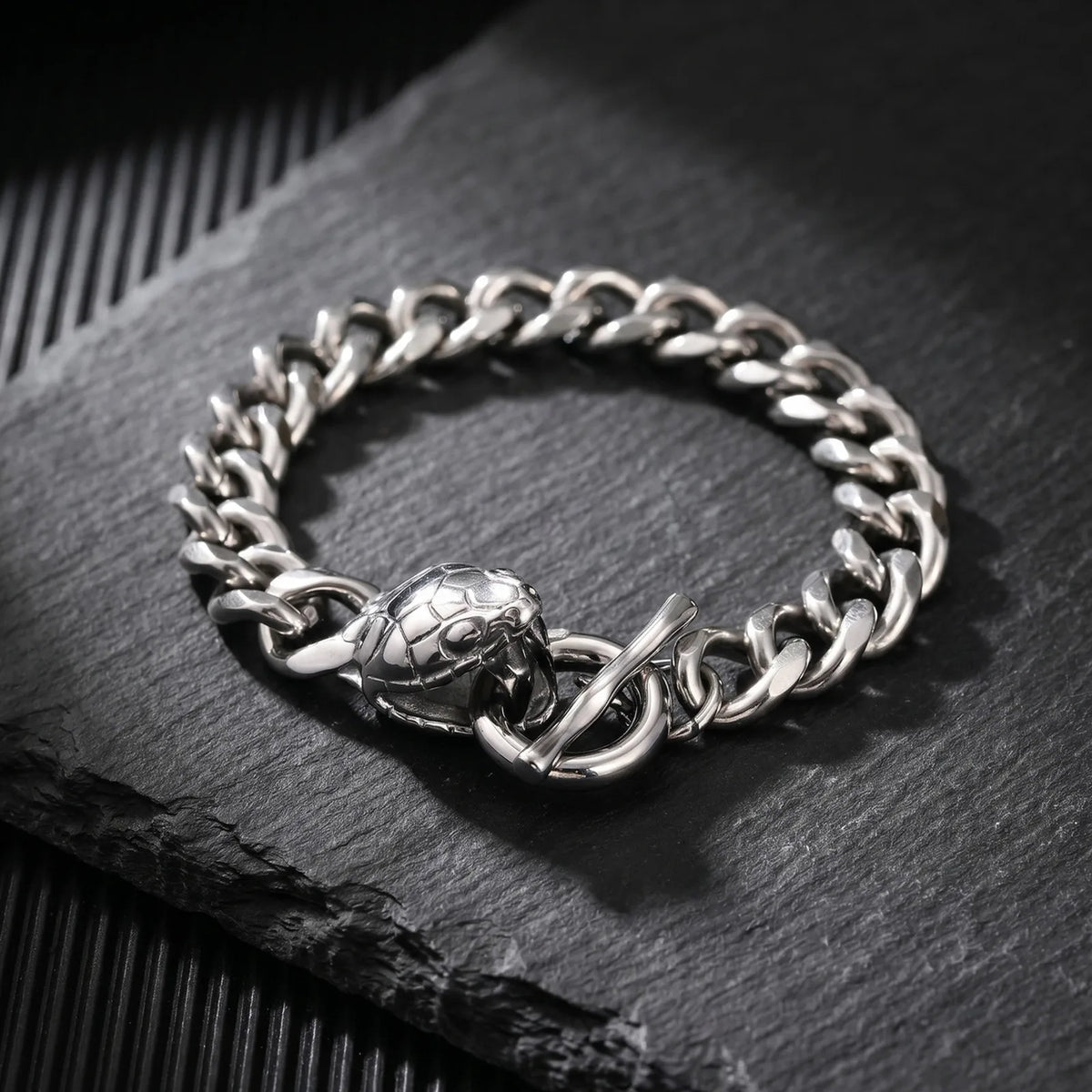 Rock Punk Men's Snake Head Chain Bracelet,11MM Stainless Steel Thick Chain Wristband,Birthday Party Gift for Him