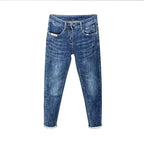 Korean Luxury Clothing Jeans Men's Autumn New High-end Brand Slim-fitting Small Feet Blue Washed Retro Ruffian Handsome Trousers