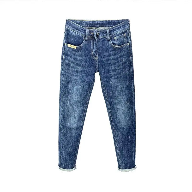 Korean Luxury Clothing Jeans Men's Autumn New High-end Brand Slim-fitting Small Feet Blue Washed Retro Ruffian Handsome Trousers