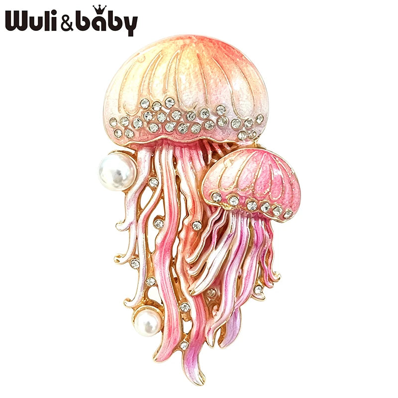 PENDRA Ocean Glow Jellyfish Rhinestone Enamel Brooch