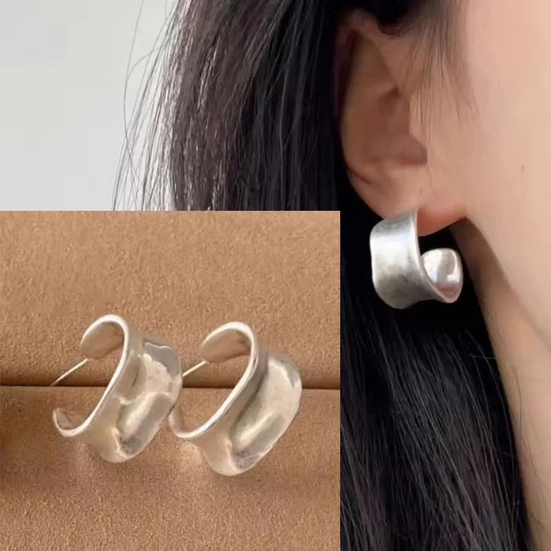 VENTFILLE 925 Sterling Silver Hoop Earring for Women Black Agate Hip Hop Versatile Big Bohemia Punk Jewelry Gift Dropshipping