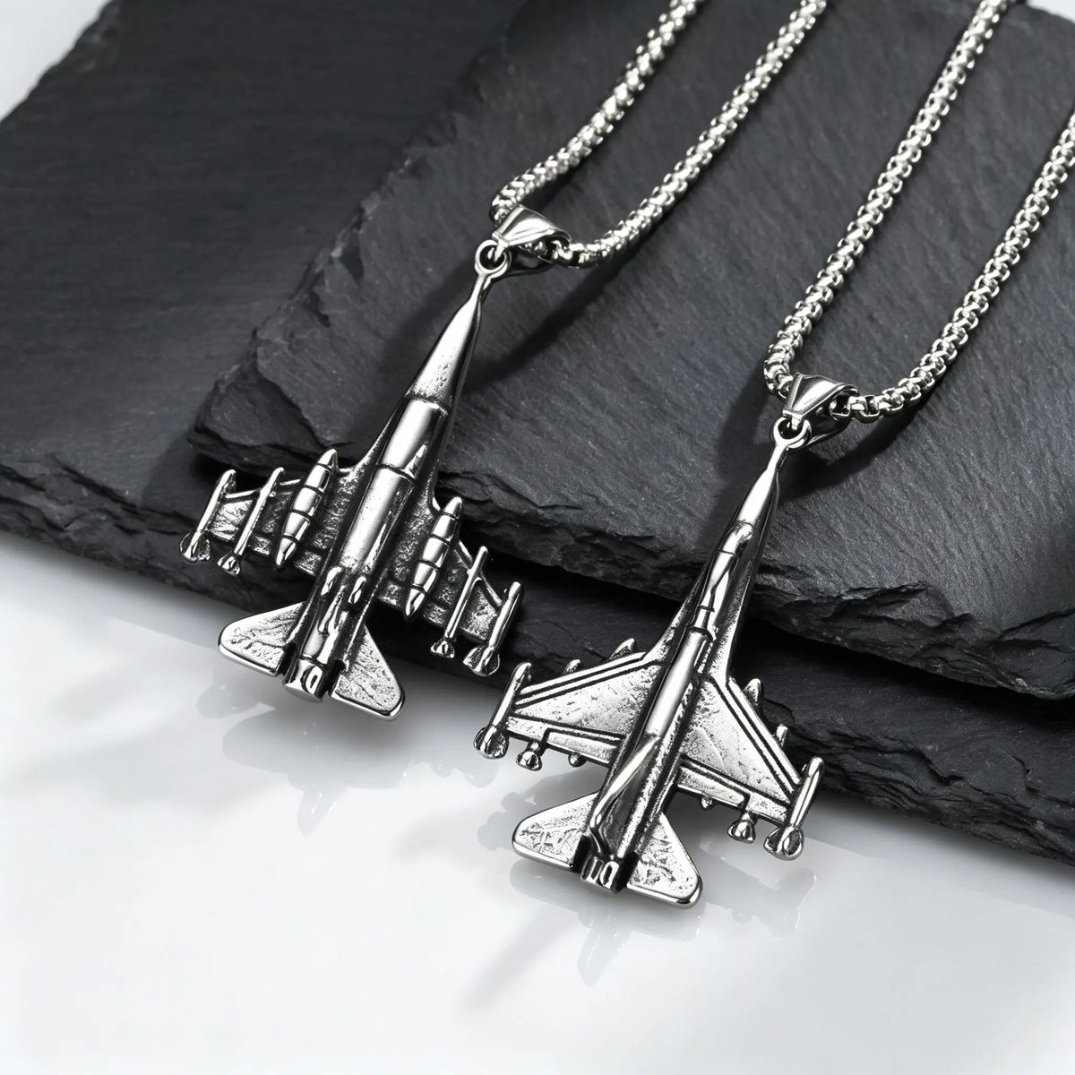 Vintage Fighter Jet Pendant Necklace for Men,Stainless Steel Military Airplane Charm Necklace,Pilot Jewelry Gift
