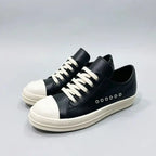 PENDRA Porous Noir Black Leather Low-Top Lace-Up Platform Sneakers