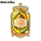 PENDRA Pickle 3-Color Rhinestone Gherkin Jar Brooch