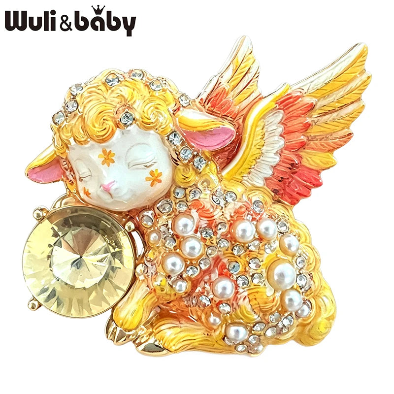 PENDRA Angel Sheep Crystal Animal Brooch