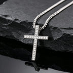 Hip Hop Men Zircon Cross Necklace,Punk Street Cross Metal Pendant Necklace,Charm Jewelry Gift for Him Dad