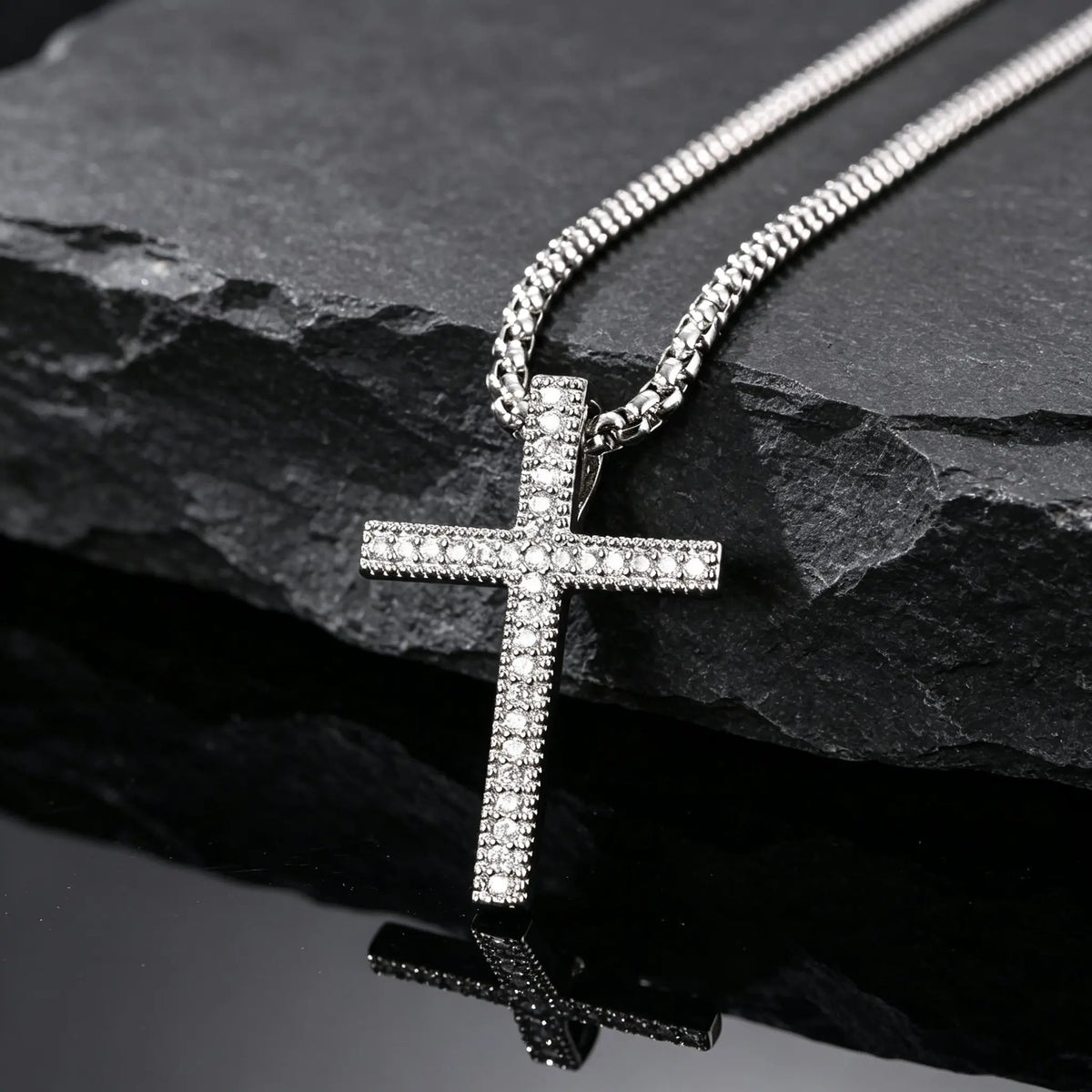 Hip Hop Men Zircon Cross Necklace,Punk Street Cross Metal Pendant Necklace,Charm Jewelry Gift for Him Dad