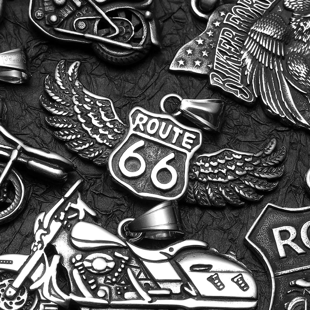 PENDRA Motorcycle Rider Route66 Steel Necklace