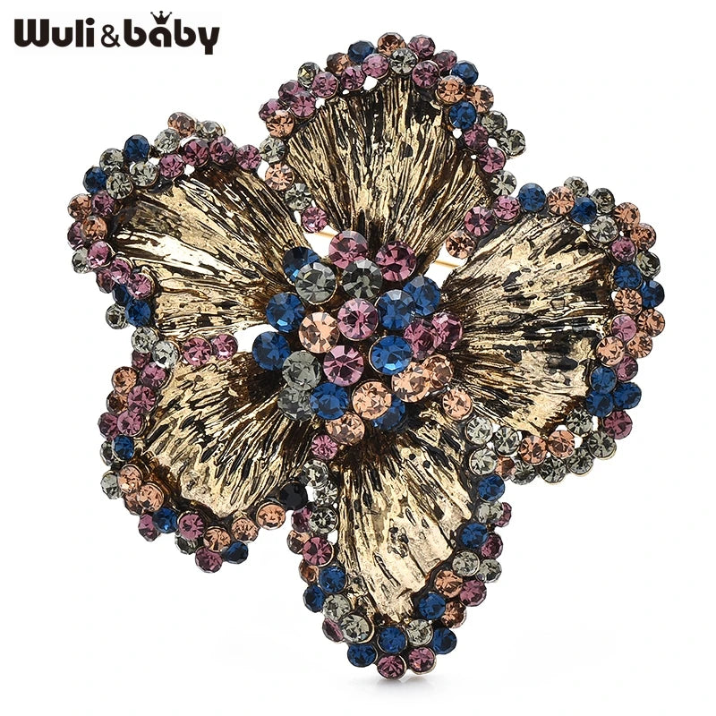 PENDRA Florienne Retro Rhinestone Flower Brooch