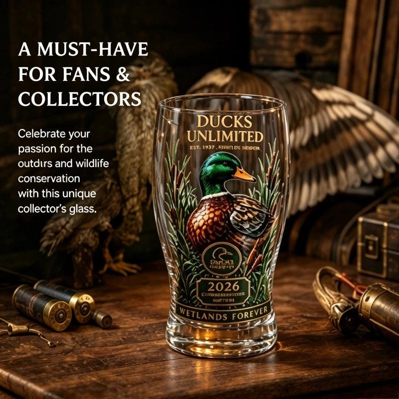 Vintage Ducks Unlimited Style Duck Print Clear Glass Cup Hunting Wildlife Themed Tumbler For Beer Coffee Bar Decor
