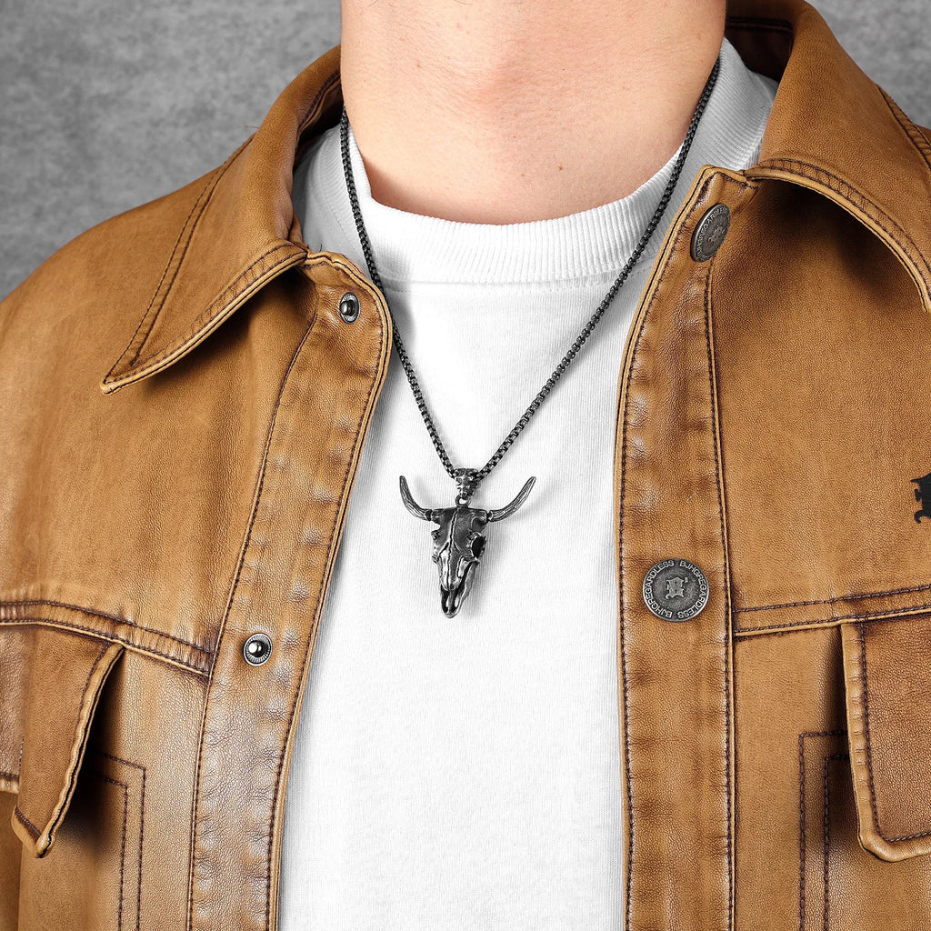 PENDRA OX Skull Western Steel Necklace