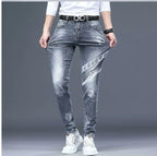 High End Stylish Classic Distinctive Printed Black Stretch Denim Jeans for Men High Quality Slim Fit Stretch Luxury Denim Pants