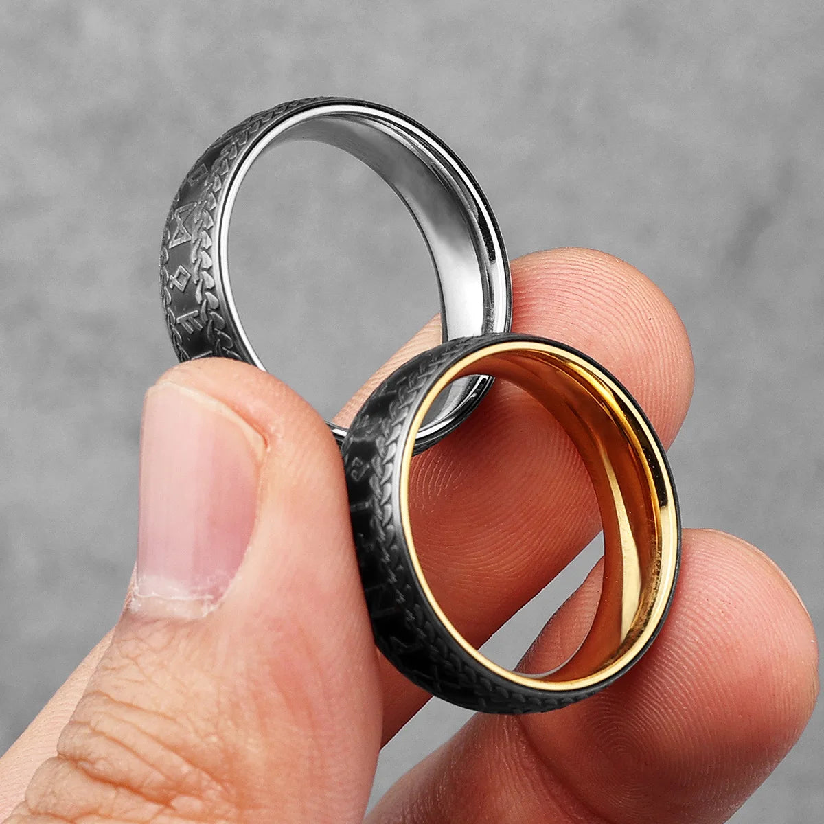 PENDRA Runes Boyfriend Biker Steel Ring