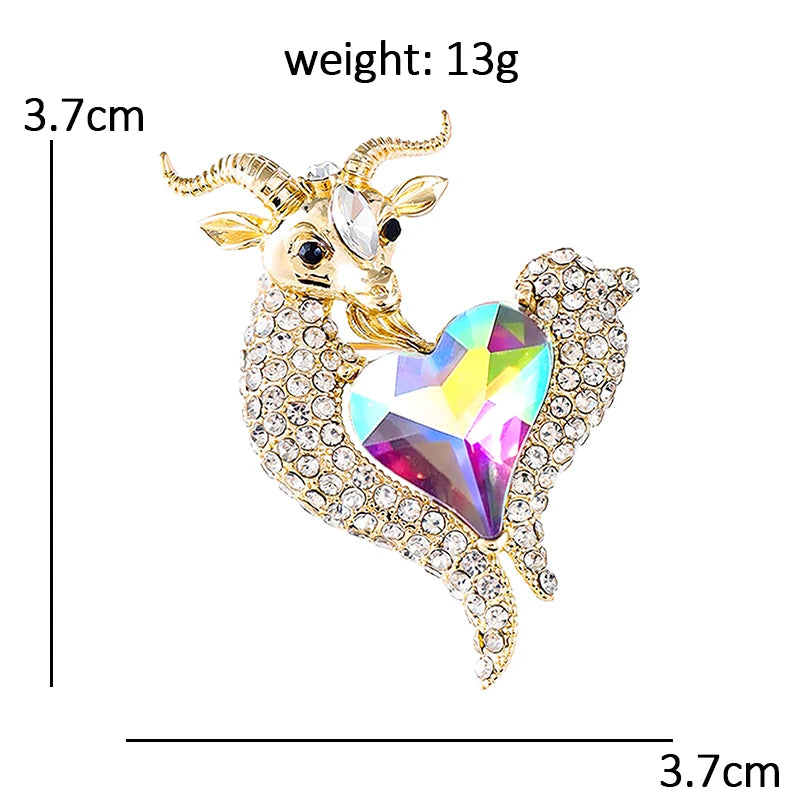PENDRA Heartgoat Rhinestone Goat Brooch
