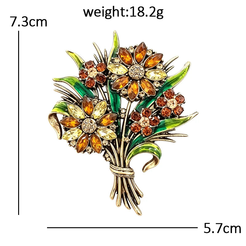 PENDRA Crystaline 4-Color Rhinestone Flower Brooch