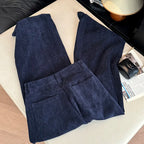 Deep blue wide leg casual pants women's autumn and winter 2025 new loose thick fashion versatile striped straight leg pants