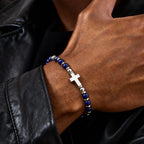 Trendy Men's Natural Stone Beaded Bracelet,Bohemian Cross Charms Chain Wristband,Jewelry Gift for Husband Dad Son