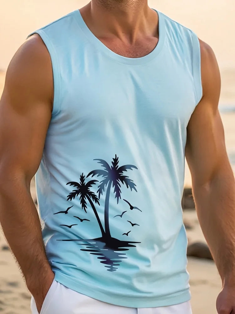2025 New Summer Casual Men's Tank Top Outdoor Beach Men's Fashionable Sleeveless T-shirt Street Sporty Style Men's Top