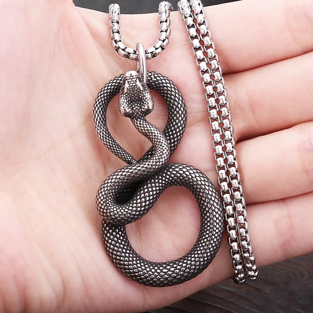 PENDRA Serpenta Vintage Stainless Steel Snake Pendant