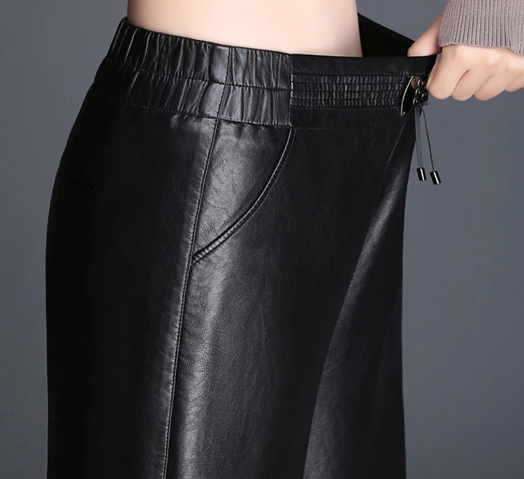 Women's solid color nine cropped wide leg pants autumn and winter loose thick fashionable and versatile commute pants