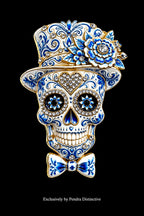 PENDRA Nocturne 2-Color Rhinestone Skull Rose Brooch