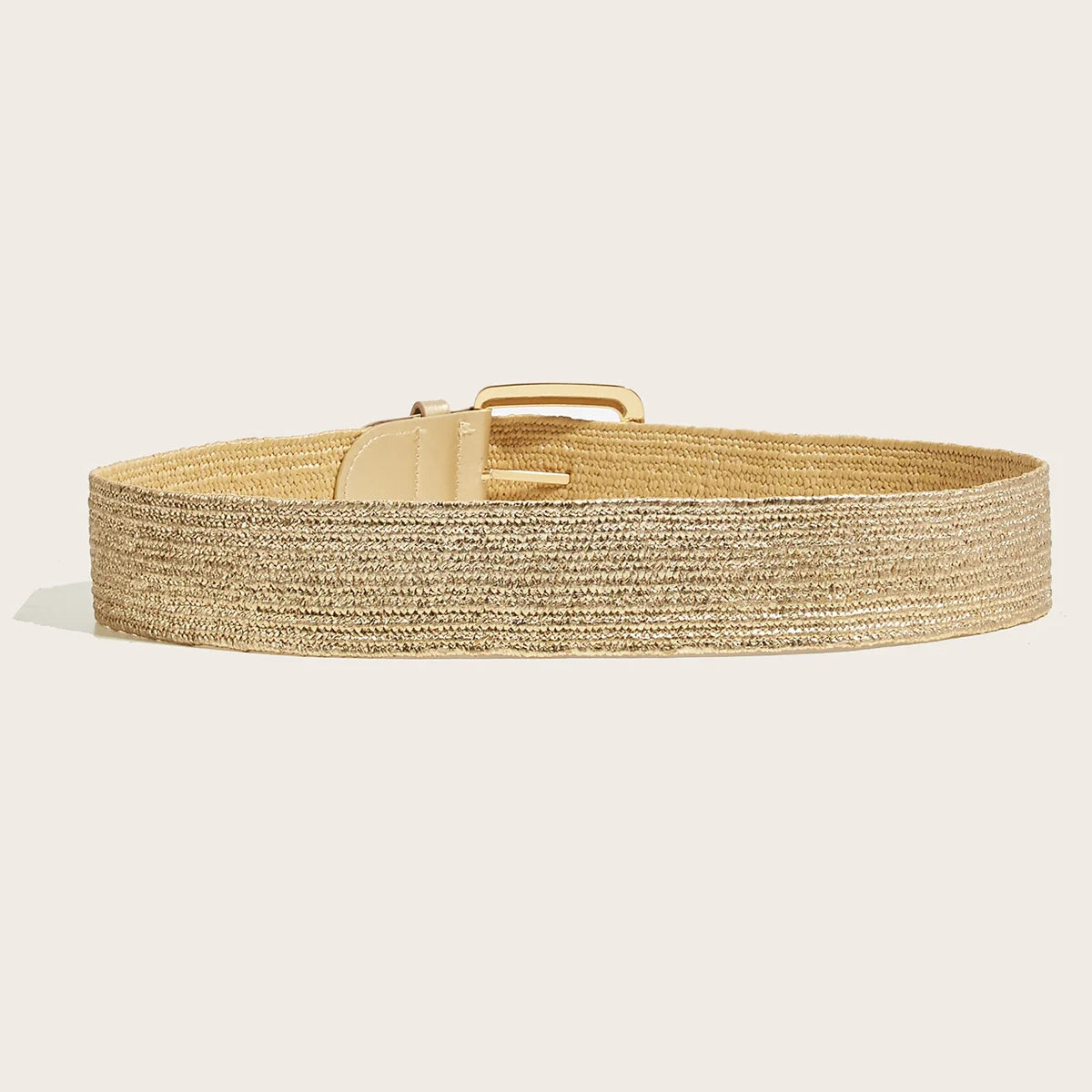 New Retro Women Summer Pin Buckle Golden Belts Fashion Female Braided Wide Belts Designer Elastic PP Straw Grass Girls Waistband