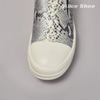 PENDRA Python Veil White Slip-On Low-Top Python-Pattern Leather Platform Shoes