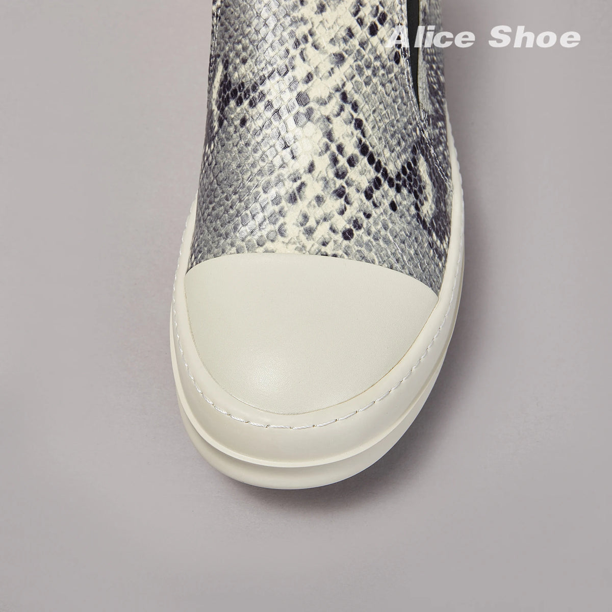 PENDRA Python Veil White Slip-On Low-Top Python-Pattern Leather Platform Shoes