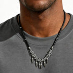 Rock Punk Rivet Leather Necklace for Men,Stainless Steel Tassel Chain Choker,Street Rapper Biker Jewelry Gift