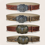 PENDRA Miraelle Leather Bull Buckle Western Engraved Belt