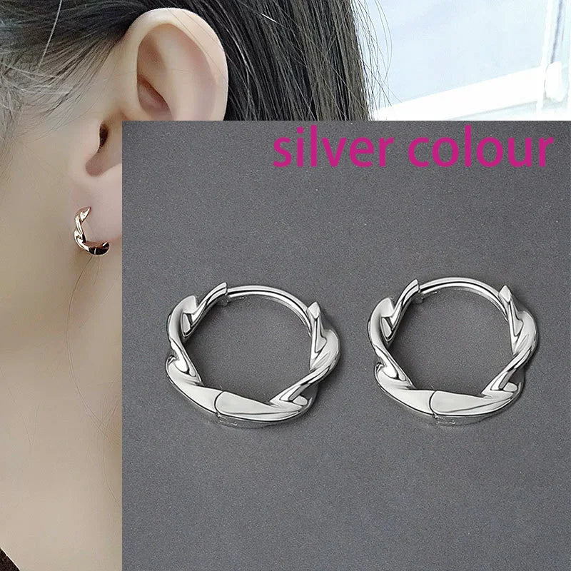 VENTFILLE Vintage Punk 925 Stamp Earrings for Women Girl Creative Twist Winding Geometric Handmade Party Silver Color Jewelry