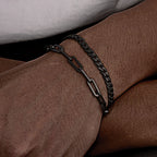 2pcs Men's Cuban Chain Bracelets,Stainless Steel Rectangular Chain Bracelet,Hiphop Causal Jewelry Gift