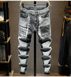 New Arrival High Quality KPOP Splicing Men's Designer Work Pants Jeans Grey Patchwork Korean Fashion Men Luxury Casual Pants