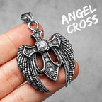 PENDRA Angel Wing Cross Steel Necklace