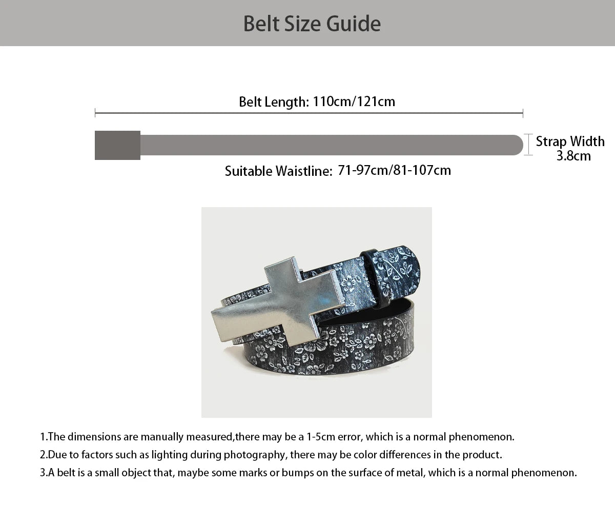 Luxury Designer Gothic Punk Belt for Men And Women Cross Buckle plus Size Silver Flora Black Waistband for Jeans Skirt Dress