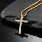 Hip Hop Men Zircon Cross Necklace,Punk Street Cross Metal Pendant Necklace,Charm Jewelry Gift for Him Dad