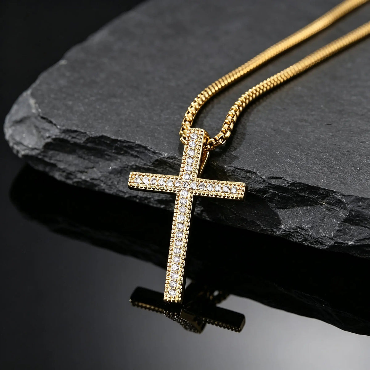 Hip Hop Men Zircon Cross Necklace,Punk Street Cross Metal Pendant Necklace,Charm Jewelry Gift for Him Dad