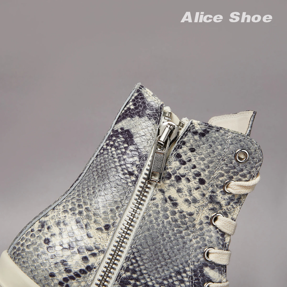 PENDRA Python Shadow Black Python-Embossed Leather High-Top Platform Ankle Boots