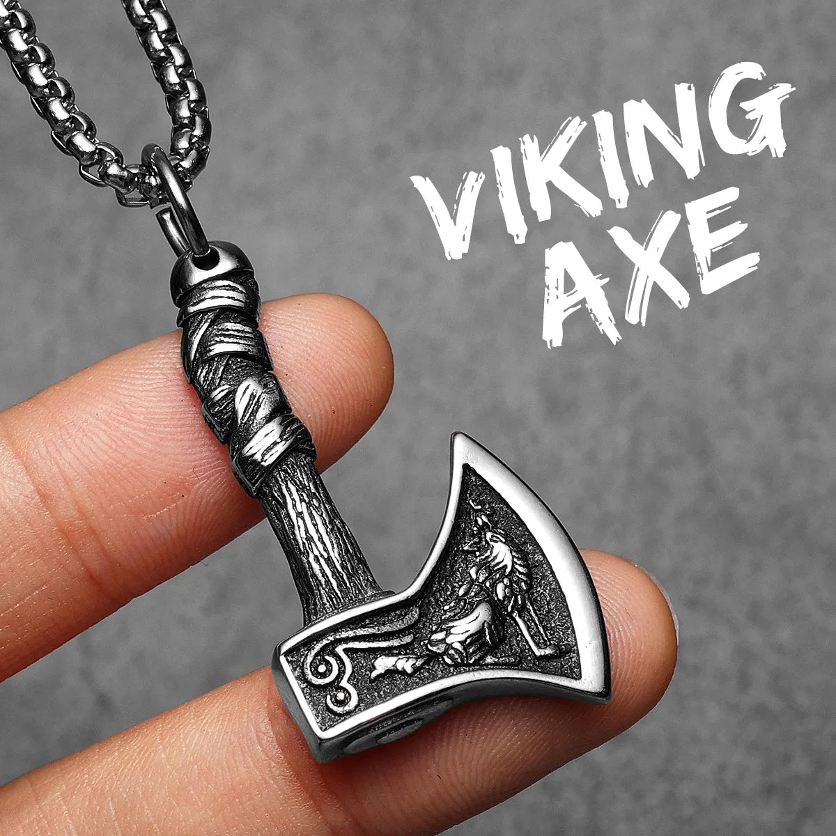 Viking Mythology Wolf Aex Men Necklaces Stainless Steel Pendant Chain Women Punk Fashion Jewelry New Accessories Gifts Wholesale
