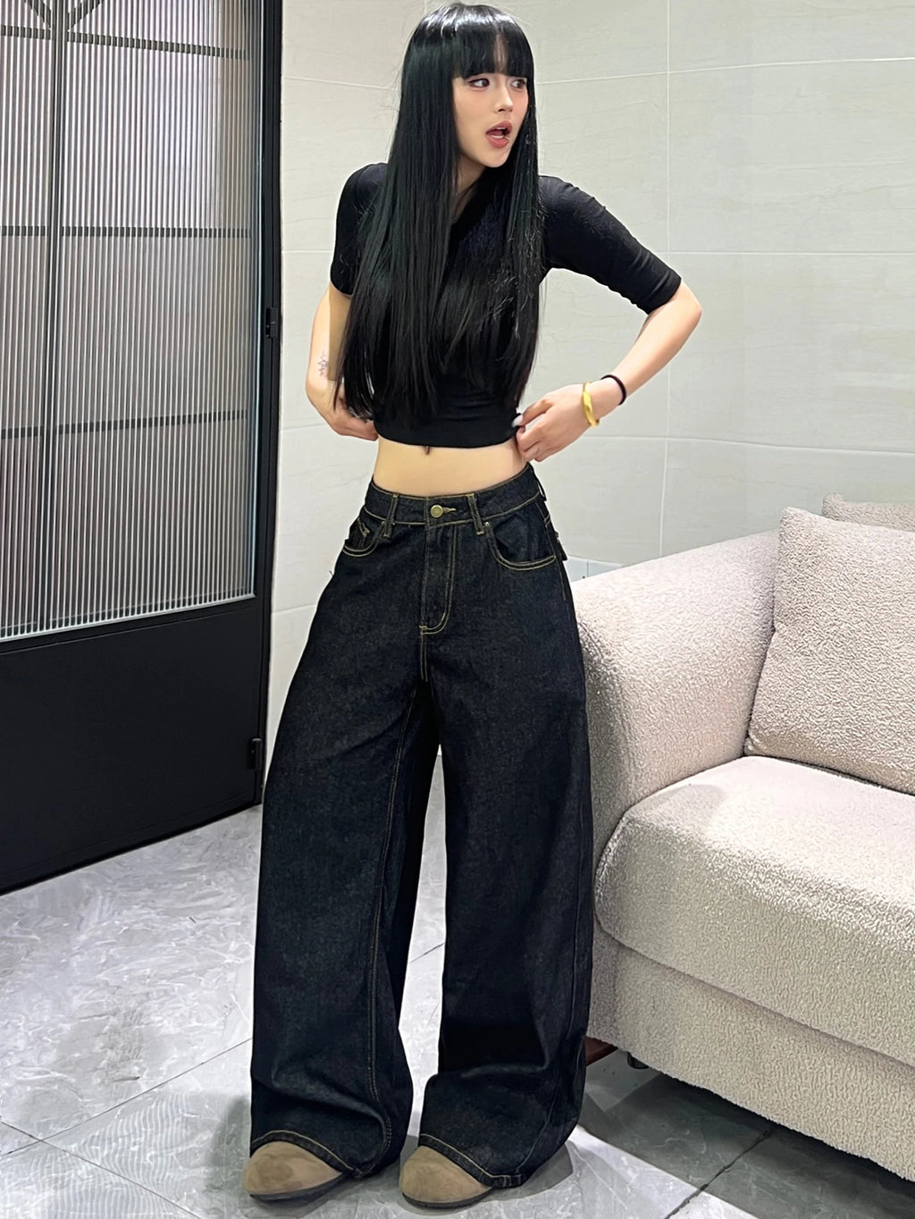 PENDRA Classic Black Loose Jeans
